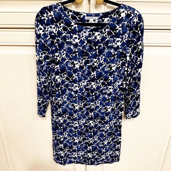 J.Crew Mercantile Women’s Blue Floral Long Sleeve Classic Office Shift Dress S - Picture 2 of 9